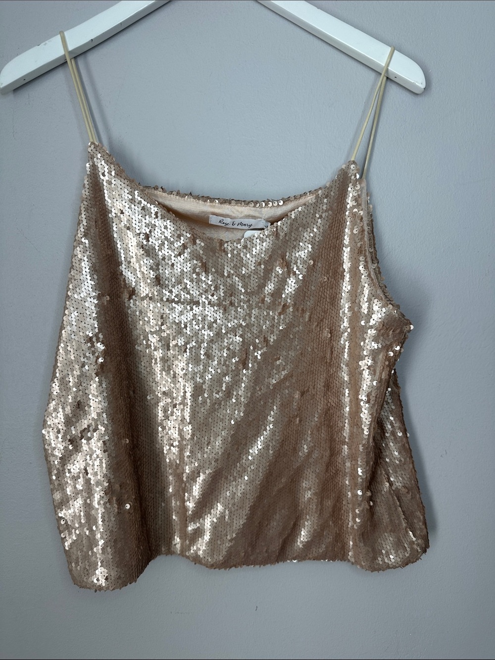 Sequined Spaghetti Strap Tank Top - Champagne size L NWT